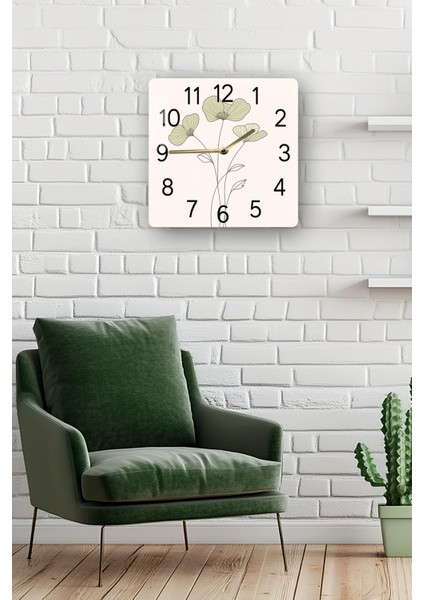 Minimal Çiçek Desenli Temperli Cam Kare Saat 33X33 cm Ebadında Uv Baskı - KCS011 fiyatları