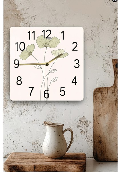 Minimal Çiçek Desenli Temperli Cam Kare Saat 33X33 cm Ebadında Uv Baskı - KCS011 modelleri