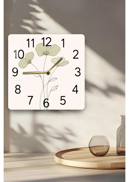 Minimal Çiçek Desenli Temperli Cam Kare Saat 33X33 cm Ebadında Uv Baskı - KCS011 indirimleri