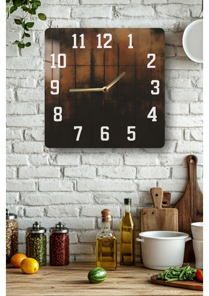 Endüstriyel Bakır Tonlu Temperli Cam Kare Saat 33X33 cm Ebadında Uv Baskı - KCS007