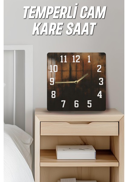 Endüstriyel Bakır Tonlu Temperli Cam Kare Saat 33X33 cm Ebadında Uv Baskı - KCS007 fırsatları