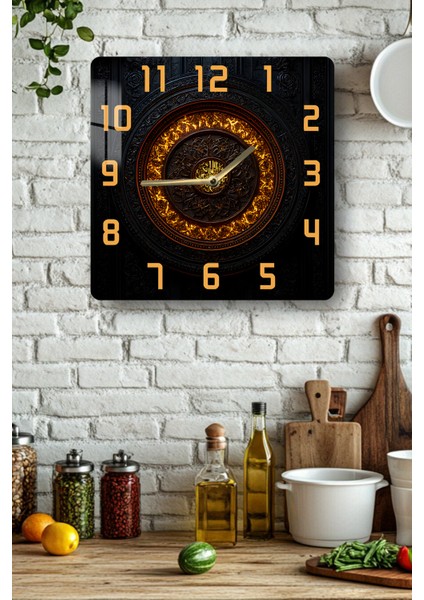 Altın Detaylı Barok Desen Temalı Temperli Cam Kare Saat 33X33 cm Ebadında Uv Baskı - KCS023 fiyatları