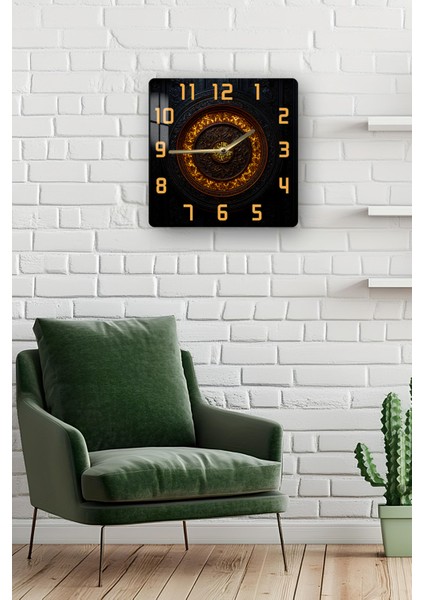 Altın Detaylı Barok Desen Temalı Temperli Cam Kare Saat 33X33 cm Ebadında Uv Baskı - KCS023 fırsatları