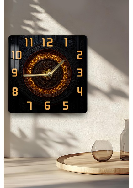 Altın Detaylı Barok Desen Temalı Temperli Cam Kare Saat 33X33 cm Ebadında Uv Baskı - KCS023 indirimleri