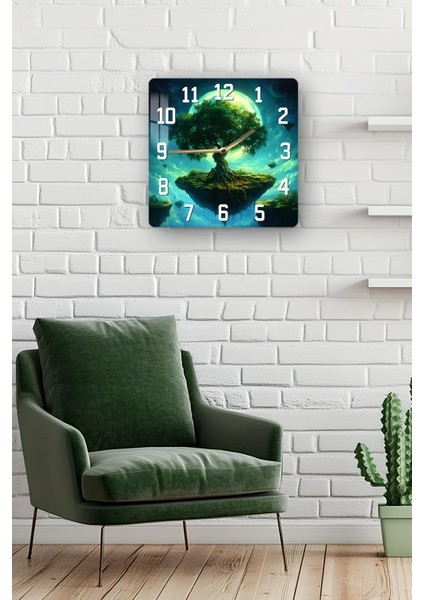 Yüzen Ağaç Temalı Temperli Cam Kare Saat 33X33 cm Ebadında Uv Baskı - KCS001 fiyatları
