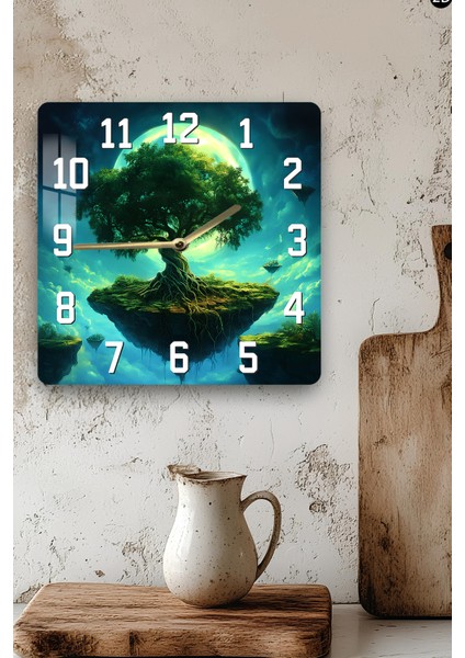 Yüzen Ağaç Temalı Temperli Cam Kare Saat 33X33 cm Ebadında Uv Baskı - KCS001 modelleri