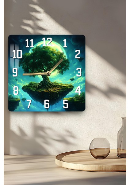 Yüzen Ağaç Temalı Temperli Cam Kare Saat 33X33 cm Ebadında Uv Baskı - KCS001 indirimleri