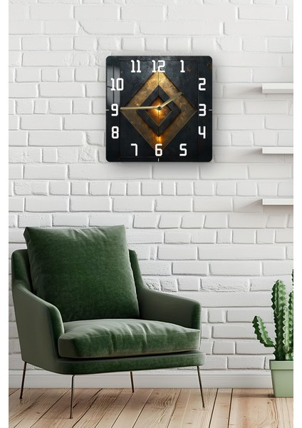 Geometrik Metal Görünümlü Temperli Cam Kare Saat 33X33 cm Ebadında Uv Baskı - KCS024 fiyatları