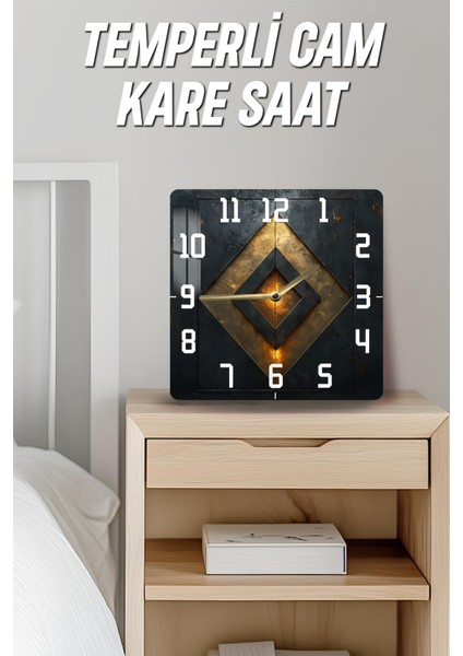 Geometrik Metal Görünümlü Temperli Cam Kare Saat 33X33 cm Ebadında Uv Baskı - KCS024 fırsatları