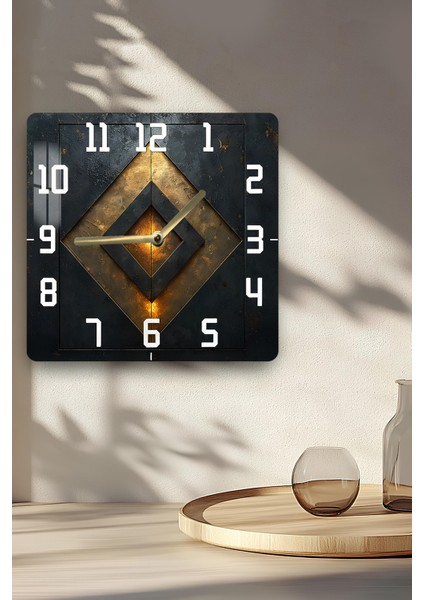 Geometrik Metal Görünümlü Temperli Cam Kare Saat 33X33 cm Ebadında Uv Baskı - KCS024 indirimleri