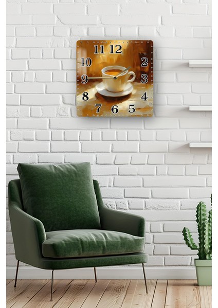Kahve Fincanı Temalı Temperli Cam Kare Saat 33X33 cm Ebadında Uv Baskı - KCS062 fiyatları