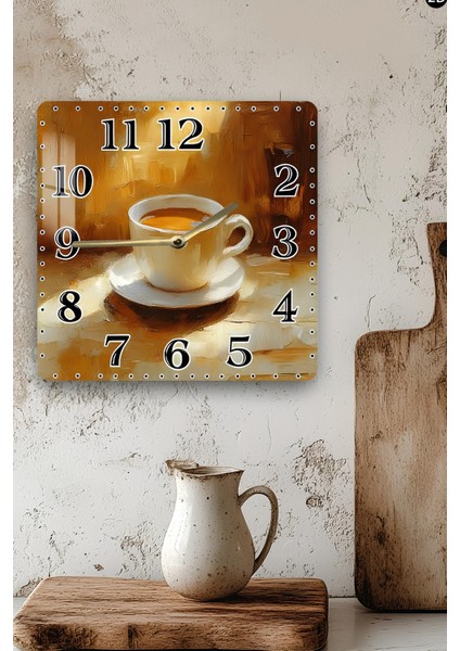 Kahve Fincanı Temalı Temperli Cam Kare Saat 33X33 cm Ebadında Uv Baskı - KCS062 modelleri