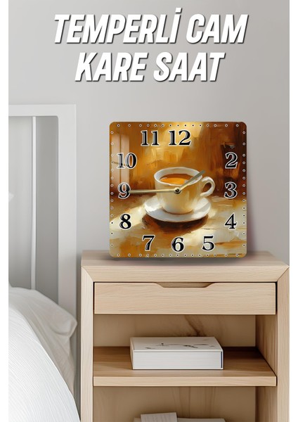 Kahve Fincanı Temalı Temperli Cam Kare Saat 33X33 cm Ebadında Uv Baskı - KCS062 fırsatları