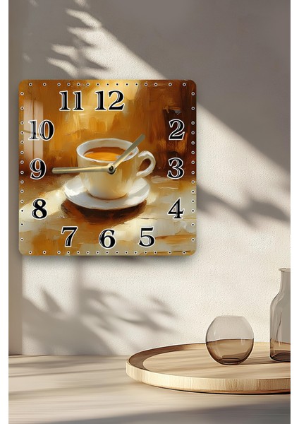 Kahve Fincanı Temalı Temperli Cam Kare Saat 33X33 cm Ebadında Uv Baskı - KCS062 indirimleri