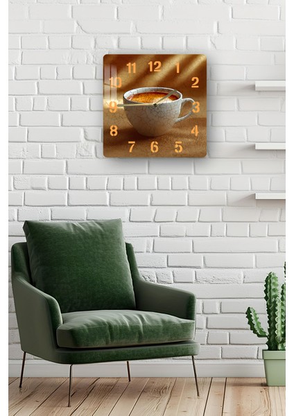 Kahve Fincanı Temalı Temperli Cam Kare Saat 33X33 cm Ebadında Uv Baskı - KCS049 fiyatları