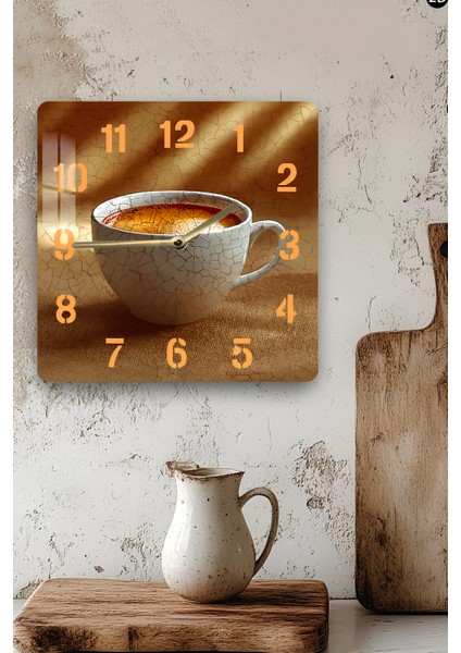 Kahve Fincanı Temalı Temperli Cam Kare Saat 33X33 cm Ebadında Uv Baskı - KCS049 modelleri