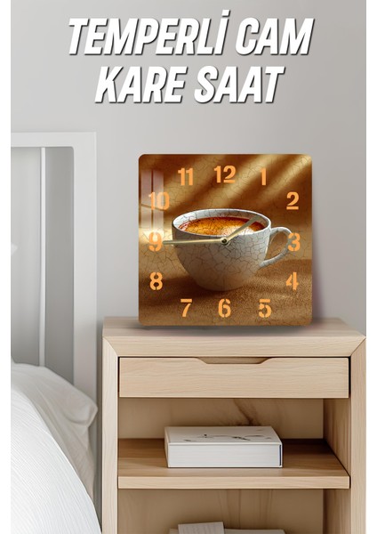 Kahve Fincanı Temalı Temperli Cam Kare Saat 33X33 cm Ebadında Uv Baskı - KCS049 fırsatları