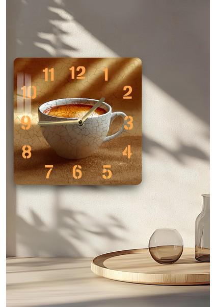 Kahve Fincanı Temalı Temperli Cam Kare Saat 33X33 cm Ebadında Uv Baskı - KCS049 indirimleri