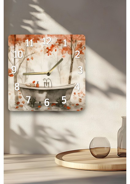 Sonbahar Banyosu Temalı Temperli Cam Kare Saat 33X33 cm Ebadında Uv Baskı - KCS005 indirimleri