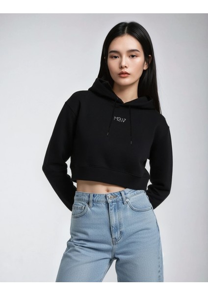 Kapüşonlu Dökümlü Crop Sweatshirt