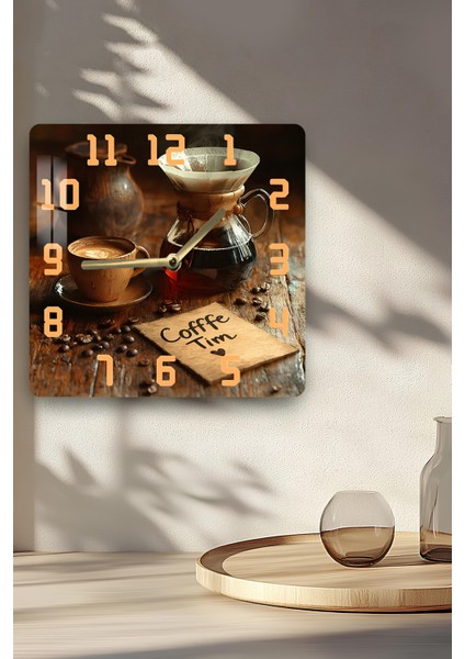 Kahve Temalı Temperli Cam Kare Saat 33X33 cm Ebadında Uv Baskı - KCS065 indirimleri