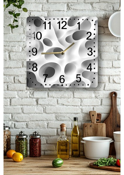 Soyut Delikli Desen Temalı Temperli Cam Kare Saat 33X33 cm Ebadında Uv Baskı - KCS014