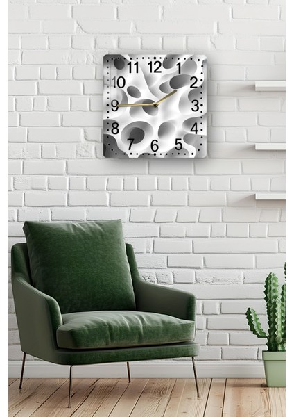 Soyut Delikli Desen Temalı Temperli Cam Kare Saat 33X33 cm Ebadında Uv Baskı - KCS014 fiyatları