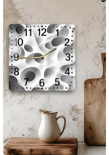 Soyut Delikli Desen Temalı Temperli Cam Kare Saat 33X33 cm Ebadında Uv Baskı - KCS014 modelleri