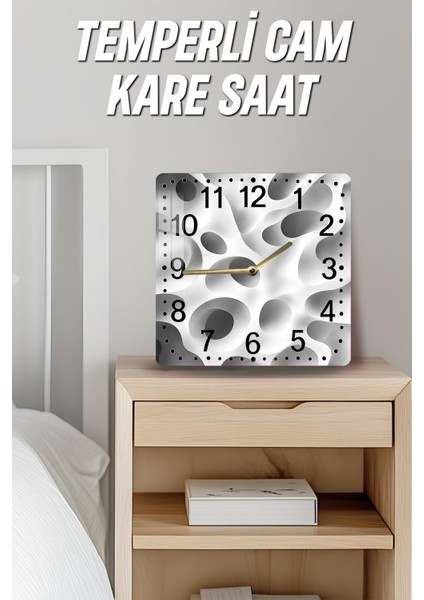 Soyut Delikli Desen Temalı Temperli Cam Kare Saat 33X33 cm Ebadında Uv Baskı - KCS014 fırsatları