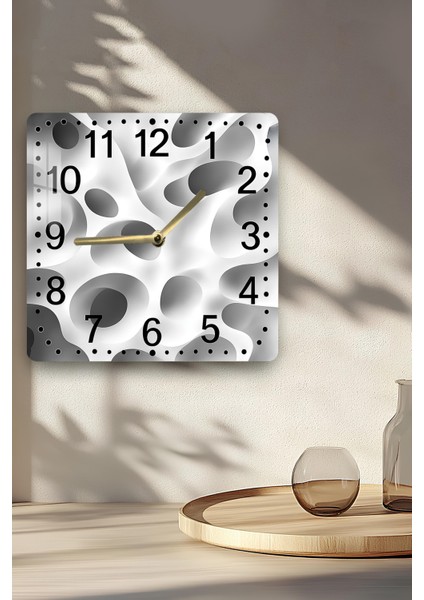 Soyut Delikli Desen Temalı Temperli Cam Kare Saat 33X33 cm Ebadında Uv Baskı - KCS014 indirimleri