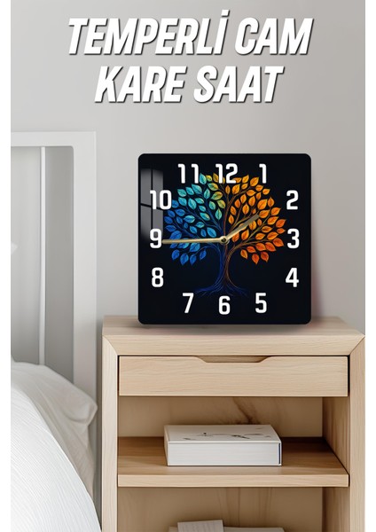 Renkli Hayat Ağacı Temalı Temperli Cam Kare Saat 33X33 cm Ebadında Uv Baskı - KCS067 fırsatları