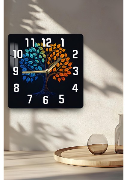 Renkli Hayat Ağacı Temalı Temperli Cam Kare Saat 33X33 cm Ebadında Uv Baskı - KCS067 indirimleri