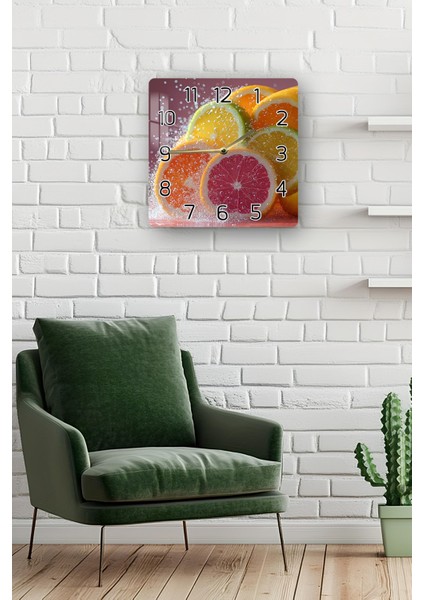 Meyve Dilimleri Temalı Temperli Cam Kare Saat 33X33 cm Ebadında Uv Baskı - KCS013 fiyatları