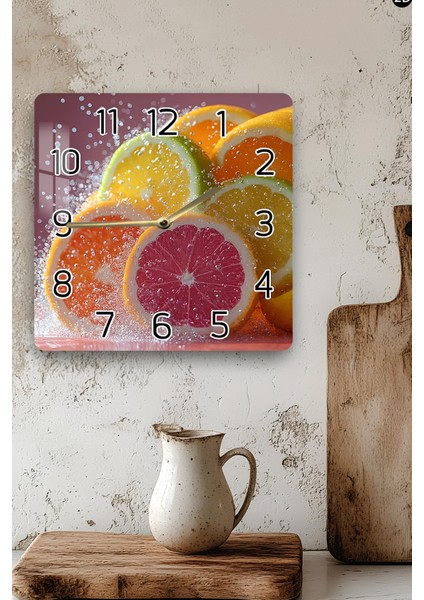 Meyve Dilimleri Temalı Temperli Cam Kare Saat 33X33 cm Ebadında Uv Baskı - KCS013 modelleri