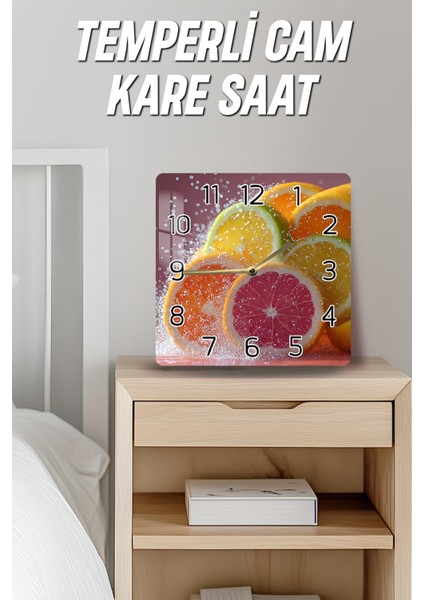 Meyve Dilimleri Temalı Temperli Cam Kare Saat 33X33 cm Ebadında Uv Baskı - KCS013 fırsatları