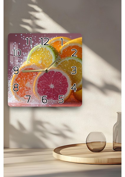 Meyve Dilimleri Temalı Temperli Cam Kare Saat 33X33 cm Ebadında Uv Baskı - KCS013 indirimleri