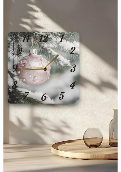 Kar Topu ve Çam Dalı Temalı Temperli Cam Kare Saat 33X33 cm Ebadında Uv Baskı - KCS047 indirimleri