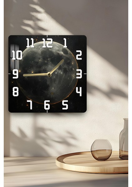Ay Yüzeyi Temalı Temperli Cam Kare Saat 33X33 cm Ebadında Uv Baskı - KCS019 fırsatları