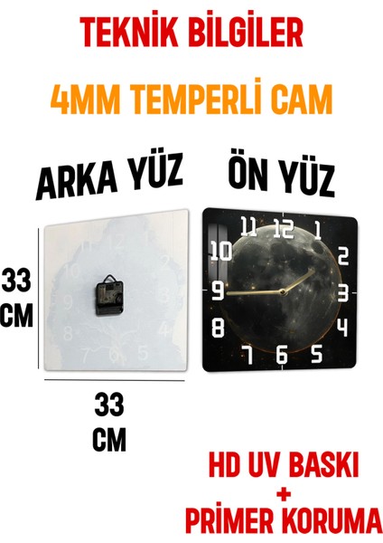 Ay Yüzeyi Temalı Temperli Cam Kare Saat 33X33 cm Ebadında Uv Baskı - KCS019 indirimleri