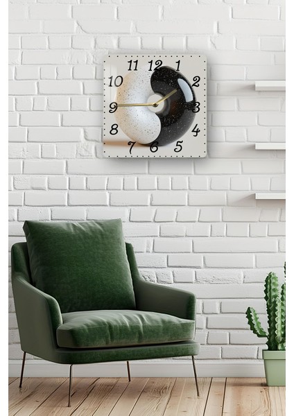 Siyah Beyaz Yin Yang Temalı Temperli Cam Kare Saat 33X33 cm Ebadında Uv Baskı - KCS059 fiyatları