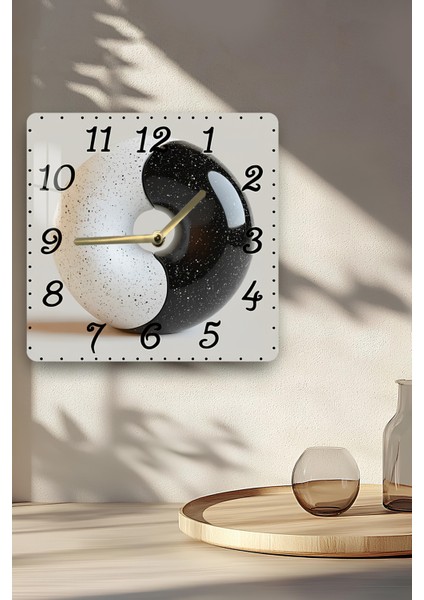 Siyah Beyaz Yin Yang Temalı Temperli Cam Kare Saat 33X33 cm Ebadında Uv Baskı - KCS059 indirimleri