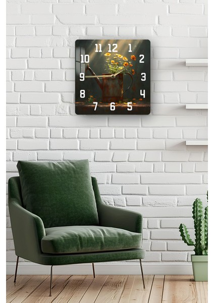 Çiçekli Sulama Kabı Temalı Temperli Cam Kare Saat 33X33 cm Ebadında Uv Baskı - KCS055 fiyatları