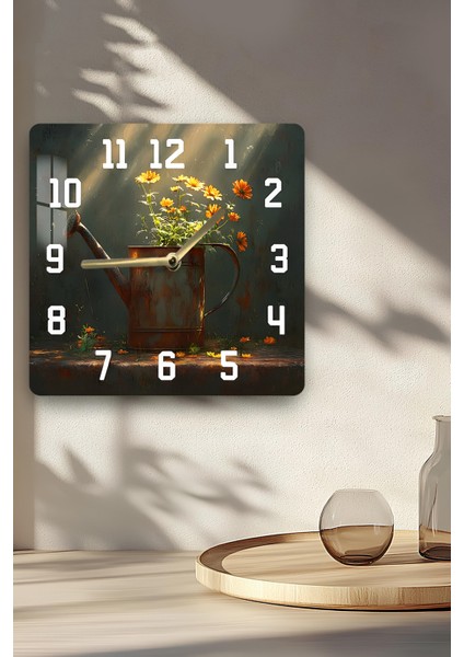 Çiçekli Sulama Kabı Temalı Temperli Cam Kare Saat 33X33 cm Ebadında Uv Baskı - KCS055 indirimleri