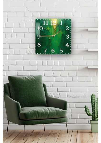 Yeşil Dokulu Temperli Cam Kare Saat 33X33 cm Ebadında Uv Baskı - KCS032 fiyatları