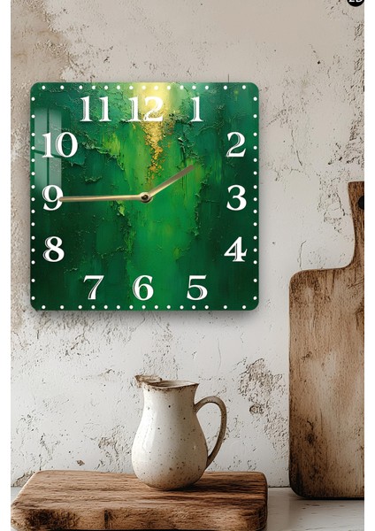 Yeşil Dokulu Temperli Cam Kare Saat 33X33 cm Ebadında Uv Baskı - KCS032 modelleri