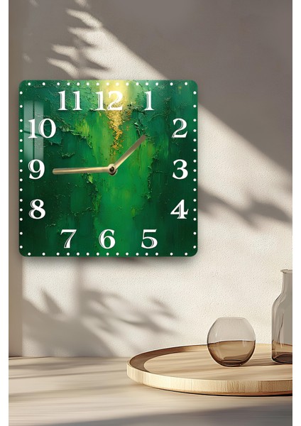 Yeşil Dokulu Temperli Cam Kare Saat 33X33 cm Ebadında Uv Baskı - KCS032 indirimleri
