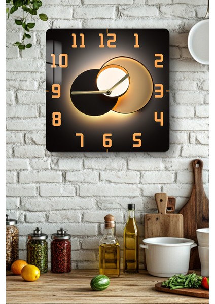 Altın Işık Halkası Temalı Temperli Cam Kare Saat 33X33 cm Ebadında Uv Baskı - KCS020