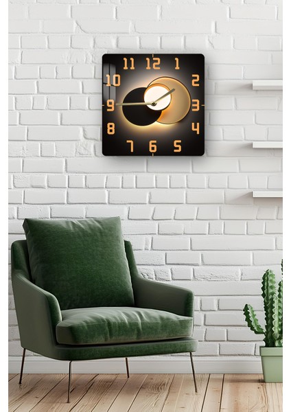 Altın Işık Halkası Temalı Temperli Cam Kare Saat 33X33 cm Ebadında Uv Baskı - KCS020 fiyatları