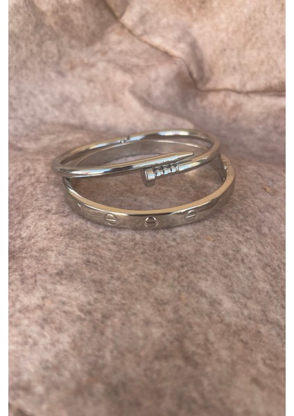 Gümüş Renk Çivi Kombin Bileklik Seti 2 Adet fiyatları