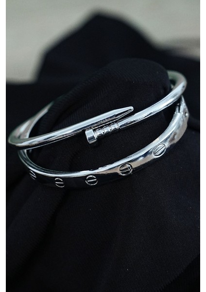 Gümüş Renk Çivi Kombin Bileklik Seti 2 Adet modelleri